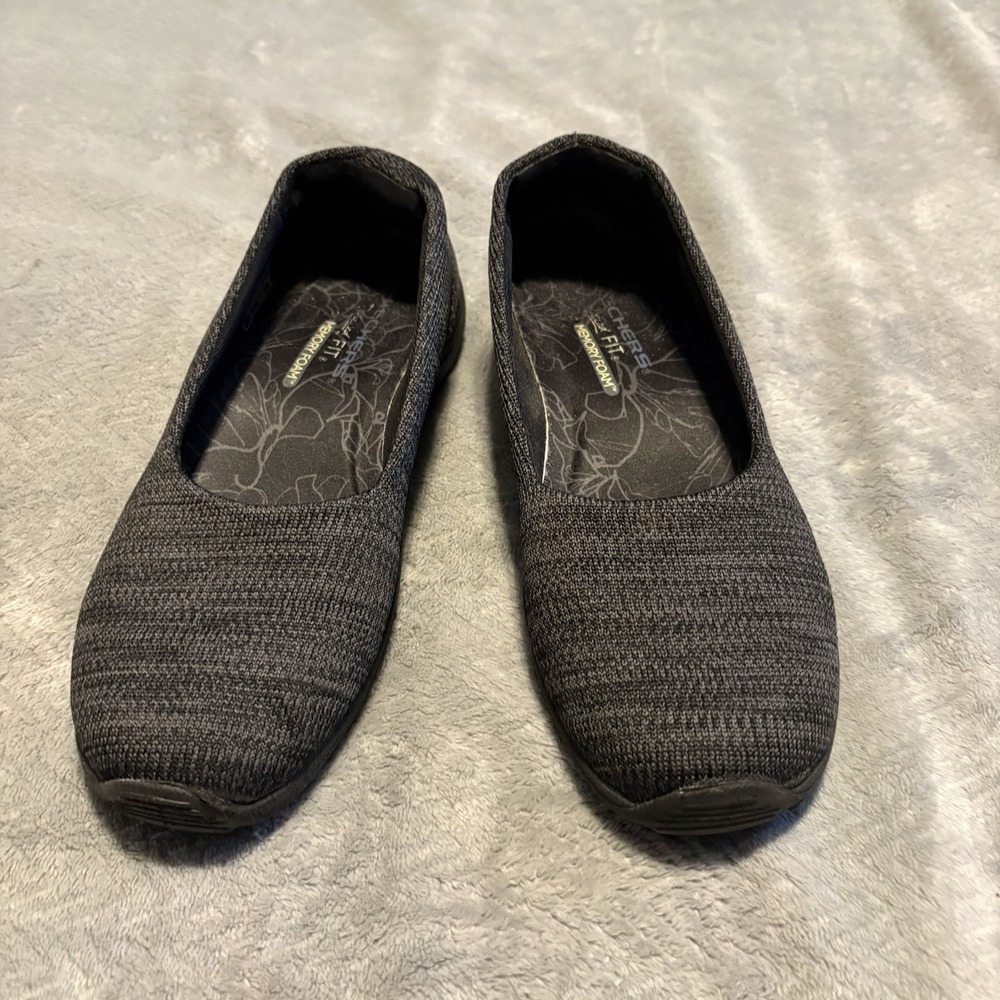 Womens Sketchers Classic Fit Air Cooled Memory Foam Black Slip On Shoes Size 7.5
